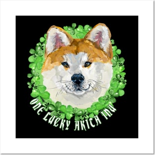 One Lucky American Akita Funny St. Patrick Dog Posters and Art